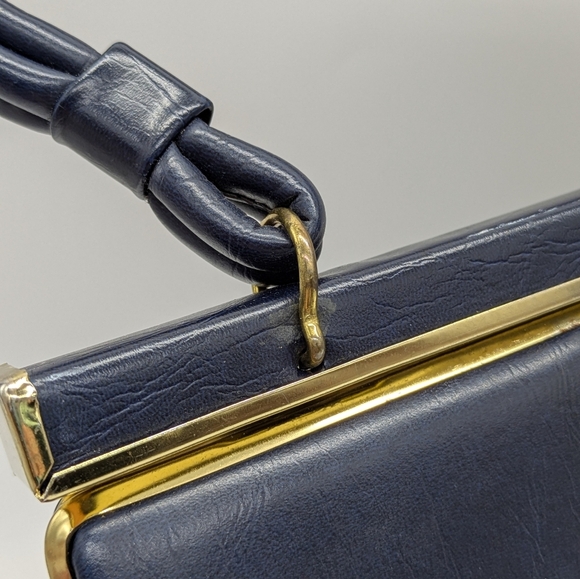 Vintage Blue Gold Structured Handbag - Picture 5 of 11